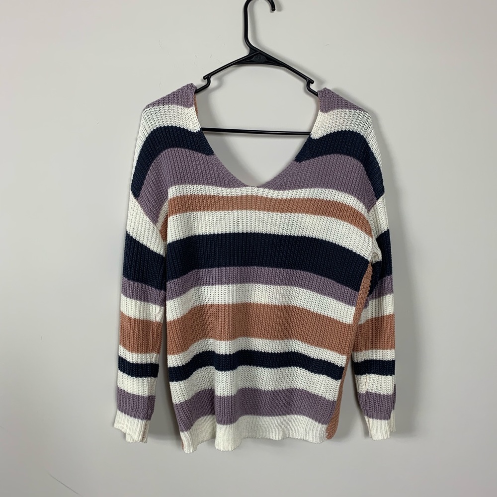 Open back striped sweater medium love tree